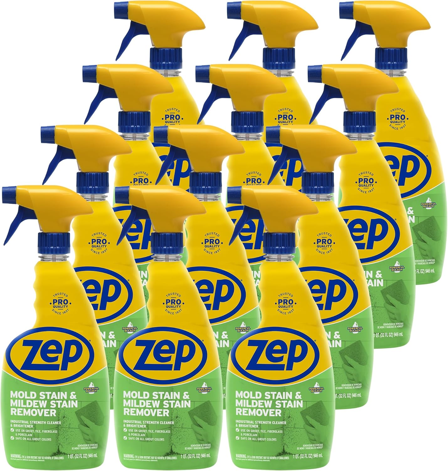 Zep Mold Stain and Mildew Stain Remover - 32 oz (Pack of 12) - ZUMILDEW32 - Experience the Power of our Professional Strength No-Scrub Formula