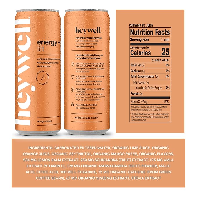 Heywell Sparkling Adaptogenic, Lift Variety Pack, 12 Fluid Ounce (Pack of 12) - Organic, Non GMO, Vegan, Gluten Free, Dairy Free