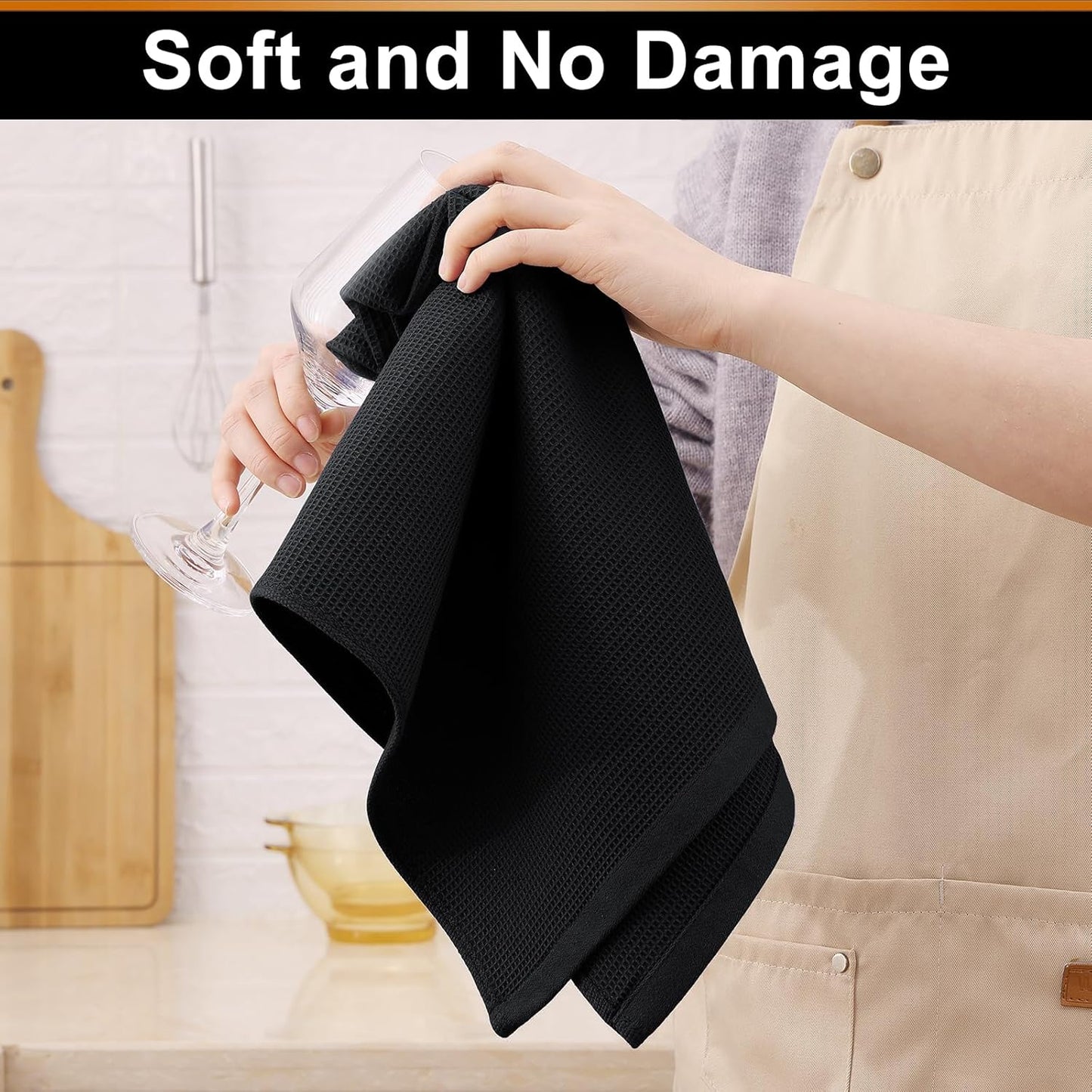 Homaxy 100% Cotton Waffle Weave Kitchen Towels - 8 Pack Soft and Absorbent Dish Towels - 16 x 26 Inches Quick Dry Hand Towels - Black