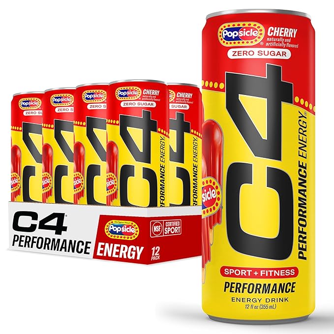 Cellucor C4 Energy Drink Cherry, Carbonated Sugar Free Pre Workout Performance Drink with no Artificial Colors or Dyes, 12 Oz, Pack of 12