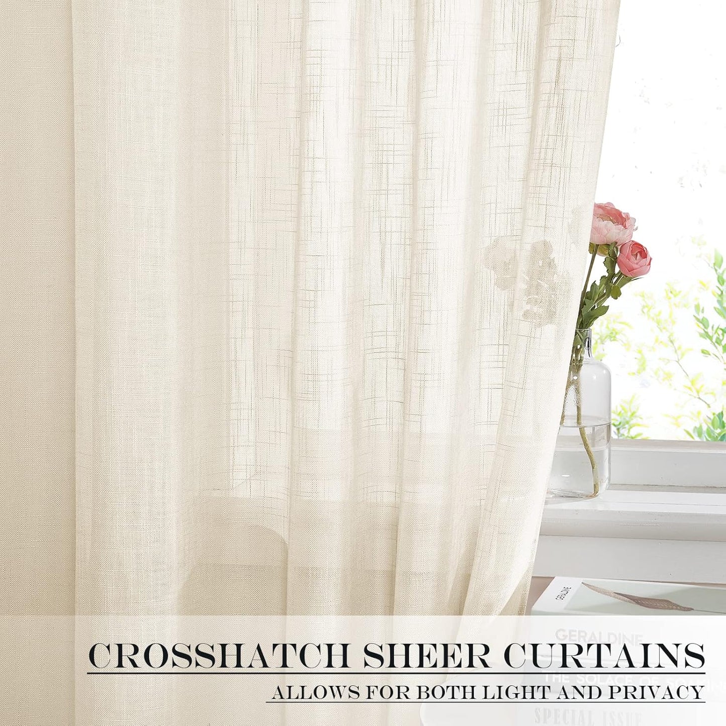 NICETOWN Sheer Privacy Curtains for Front Back Door,Farmhouse Rod Pocket Small Kitchen Short Panel French Door Curtains for Windows, 26" W x 64" L, 1 Piece, Beige