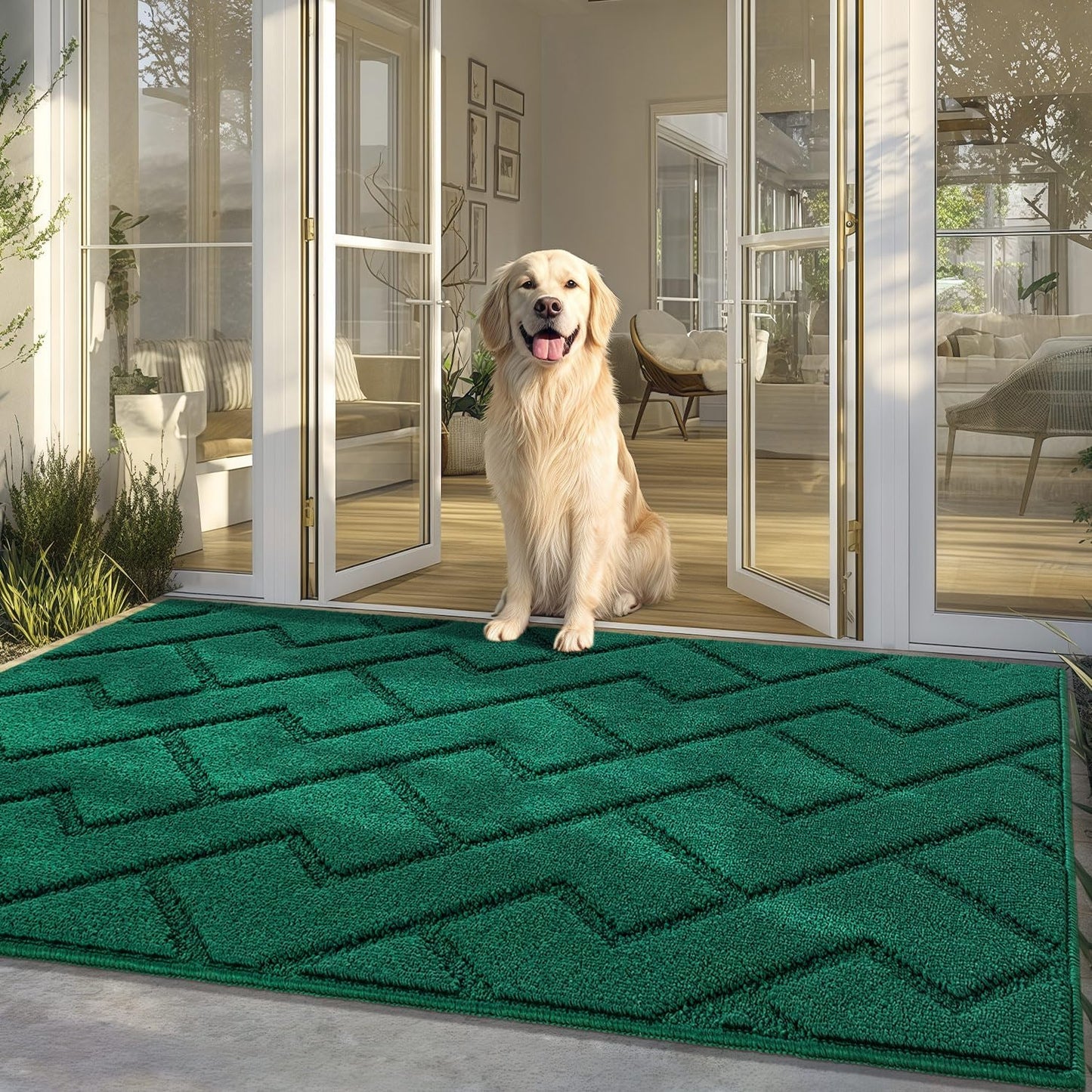 hicorfe Front Door Mat Outside Entrance,36"x59" Absorbent Muddy Dirt Resist Welcome Door Mats Outdoor Indoor,Stain and Fade Resistant,Non Slip Backing Entry Mat Doormat for Entryway(Evergreen)