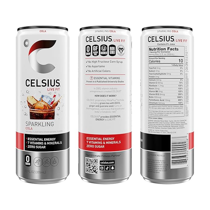 CELSIUS Sparkling Cola, Functional Essential Energy Drink 12 Fl Oz (Pack of 12)