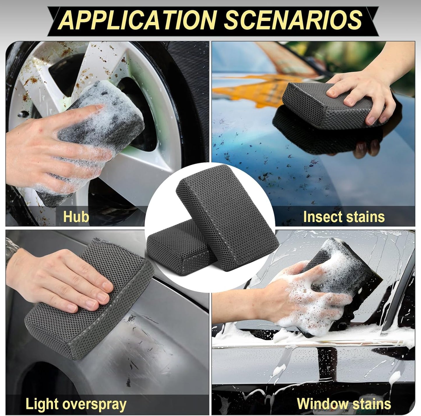 Car Wash Sponge,Dual Sided Car Clay Scrubber for Fast and Effective Removal of Paint,Light Overspray So On,Scrubbing and Clay Work,2-Pack