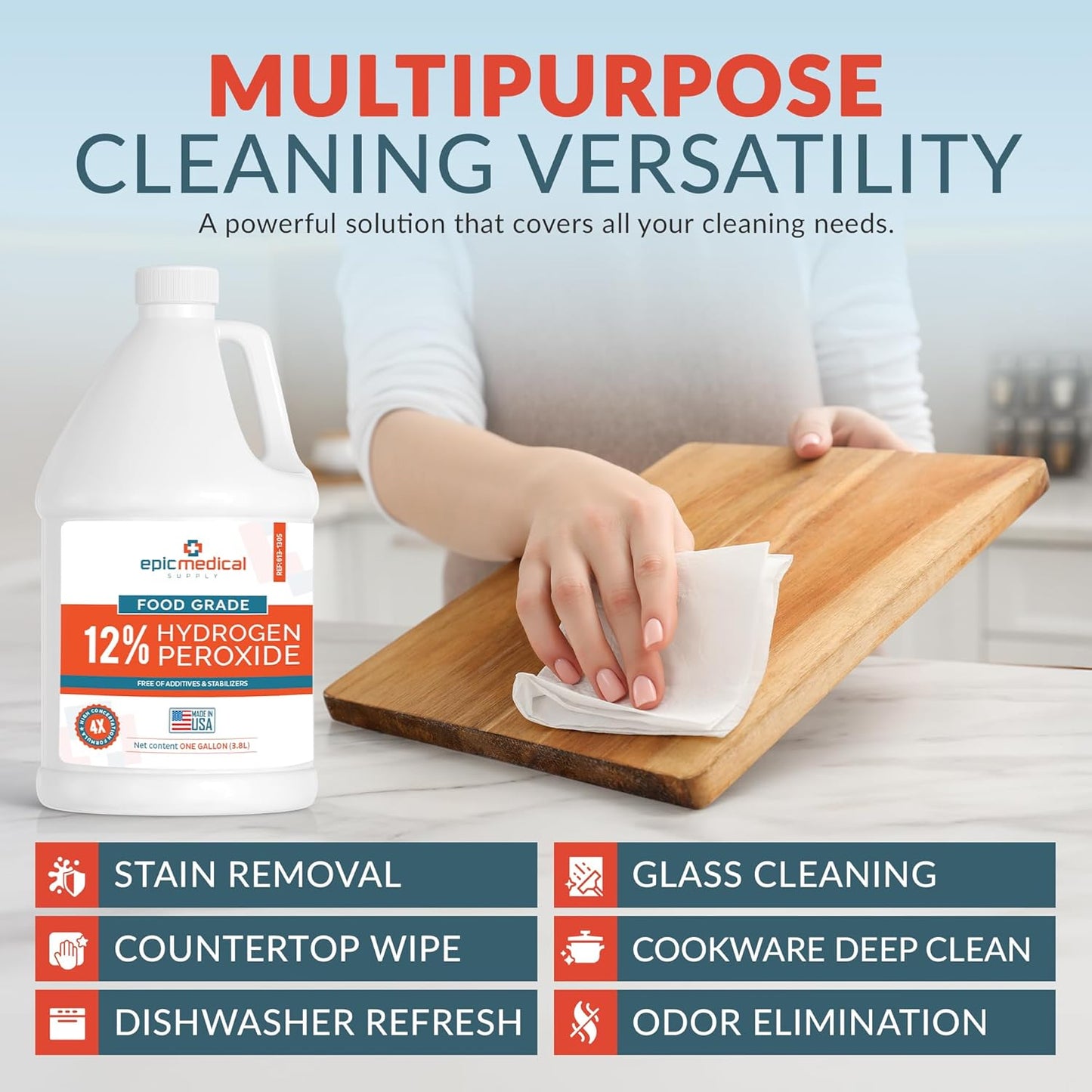 12% Food Grade Hydrogen Peroxide – Ultra-Concentrated H2O2 Peroxide Cleaner – 1 Gallon Bottle – Bleach Alternative for Household Cleaning, Laundry, Glass & More – Made in USA (2)