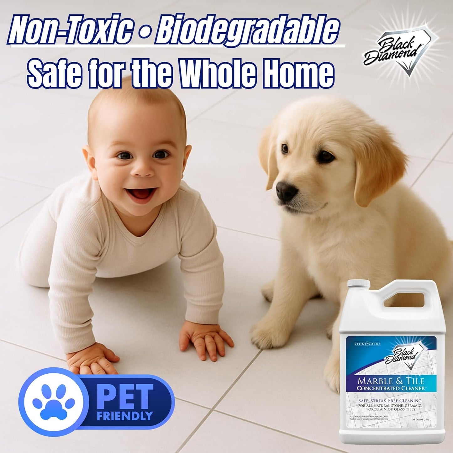 Black Diamond Stoneworks MARBLE & TILE FLOOR CLEANER. Great for Ceramic, Porcelain, Granite, Natural Stone, Vinyl and Brick. No-rinse Concentrate.(1-Gallon)