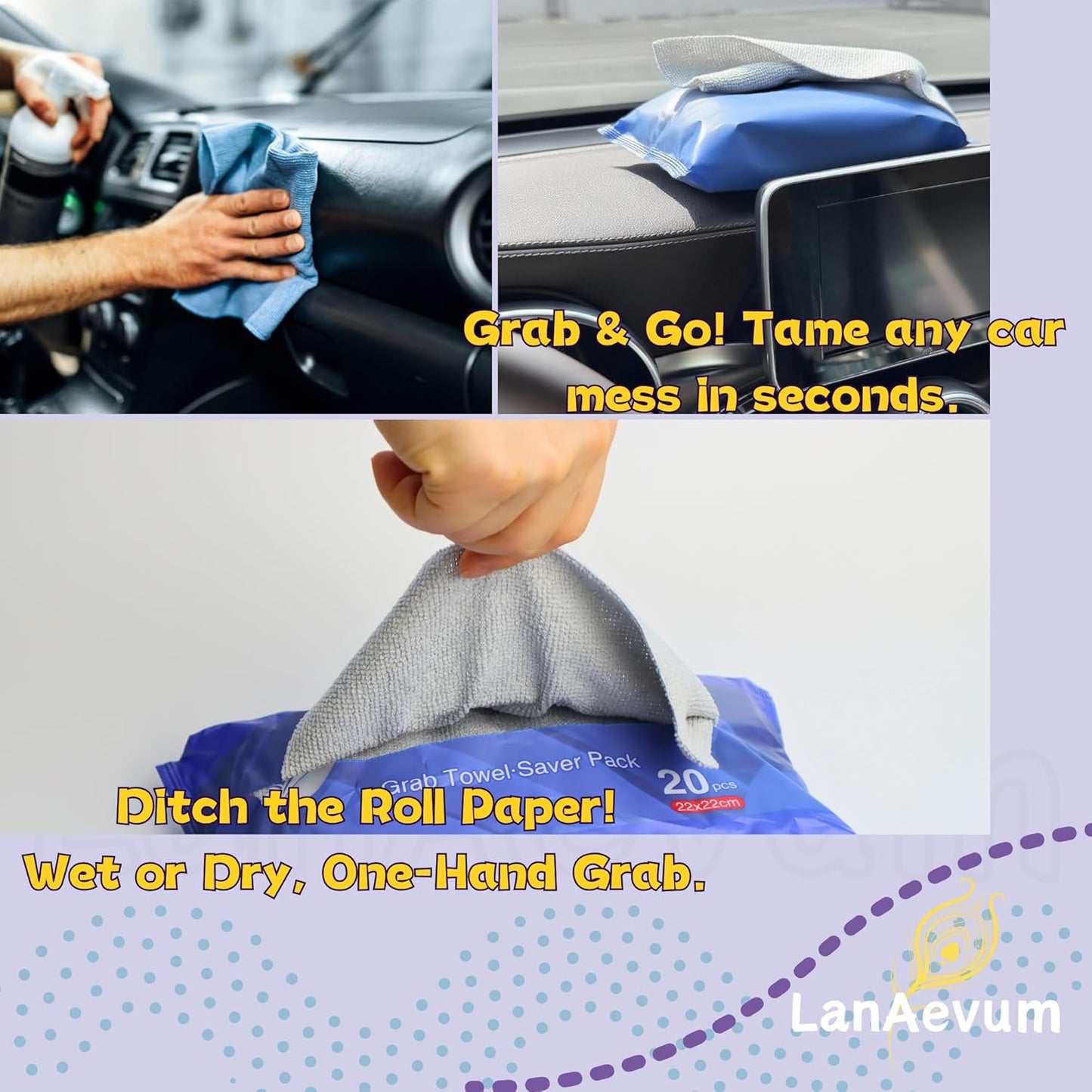 Microfiber Cleaning Cloths 60-Pack Microfiber Towels Pull-Out Packs 8.7x8.7 in, Lint Free, Streak Free, Absorbent, Reusable, Washable, Scratch Free, for Kitchen, Car Detailing, Glass, Pink/Gray/Blue