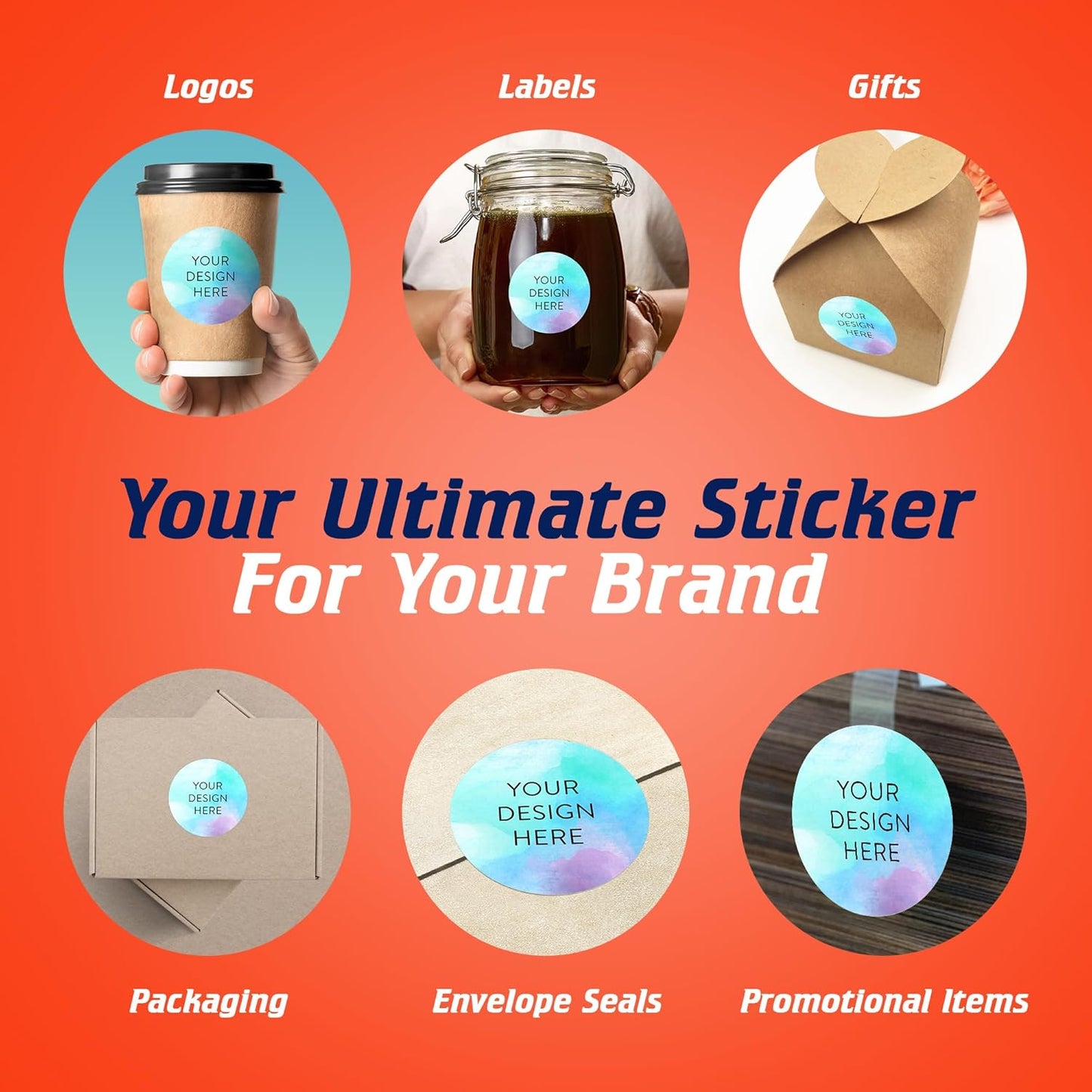 100 Custom Vinyl Stickers - Upload Your own Image, Text, Design, Logo - Personalized Logo Labels for Handmade, Packaging, Bottle, Jars, Candle, Brand Stickers (Sky Blue, 2x2)