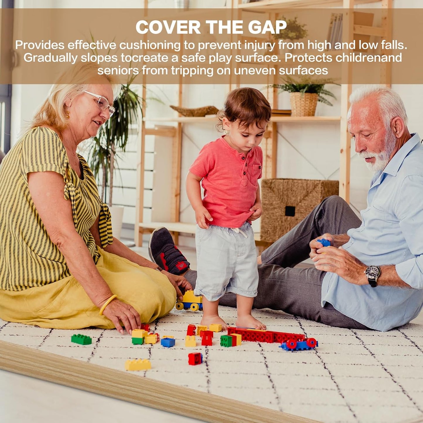 Floor Transition Strip Vinyl Door Threshold Ramp Self Adhesive Carpet Edging Strip Doorway Edge Trim, Overlap Edge Reducer for Laminate Carpet, Floor, Tile (Light Yellow Grain, 3/5" to 4/5", 6.6Ft)