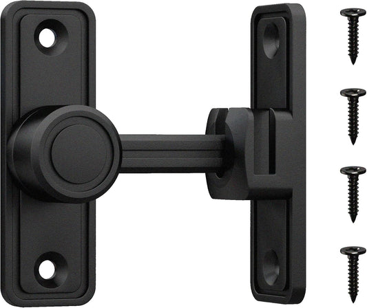 Barn Door Privacy Latch, 90°/180° Swing Slide Lock, Zinc-Alloy, Adhesive or Screw Mount, Interior Use for Bathroom/Bedroom/Closet/Shed, Includes Screws & Glue - Black