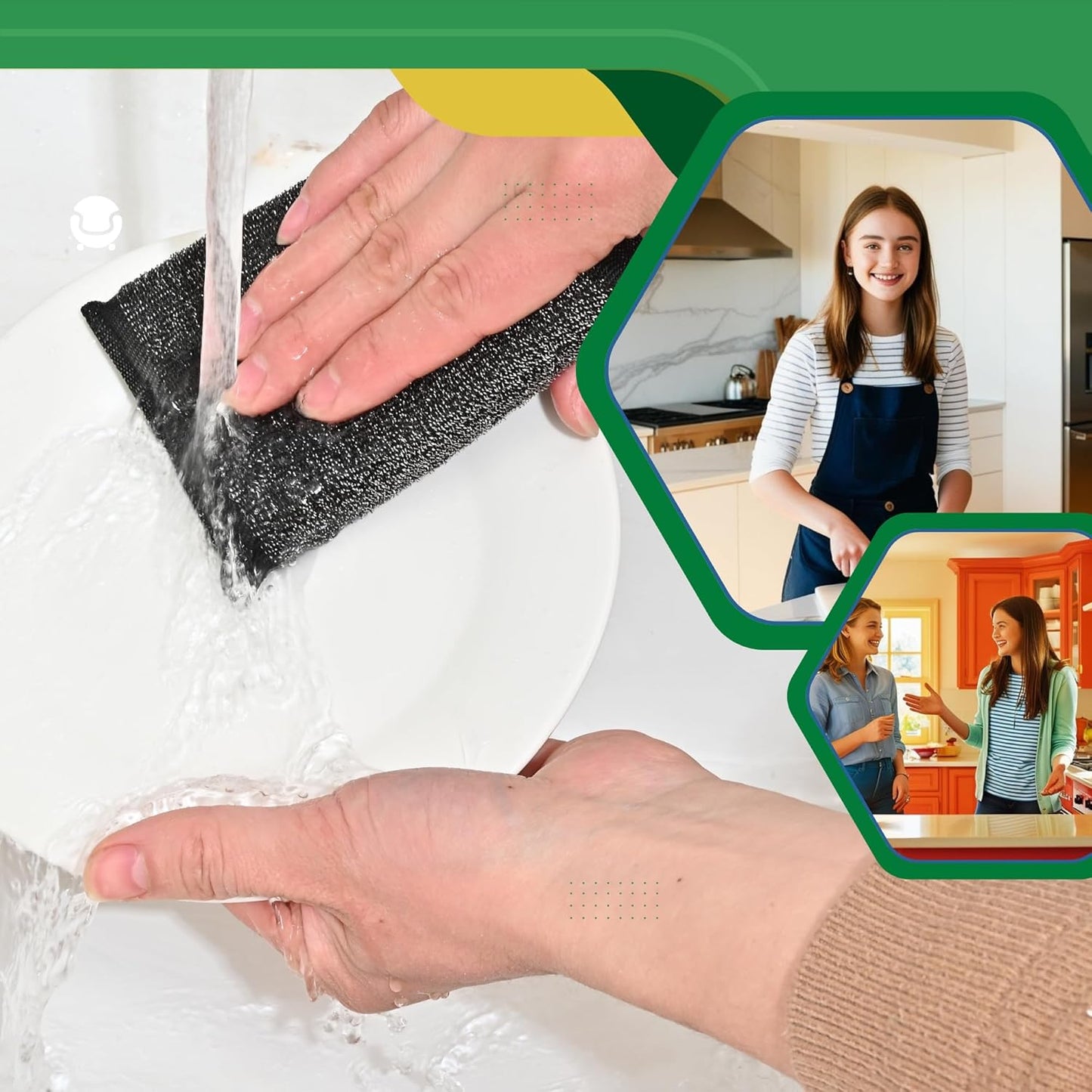 Steel Wool Scrub Sponges Kitchen, Reusable Dish Scrubber Sponge, for Pots, Pans, Gentle and Scratch Free - 12 Pack Black