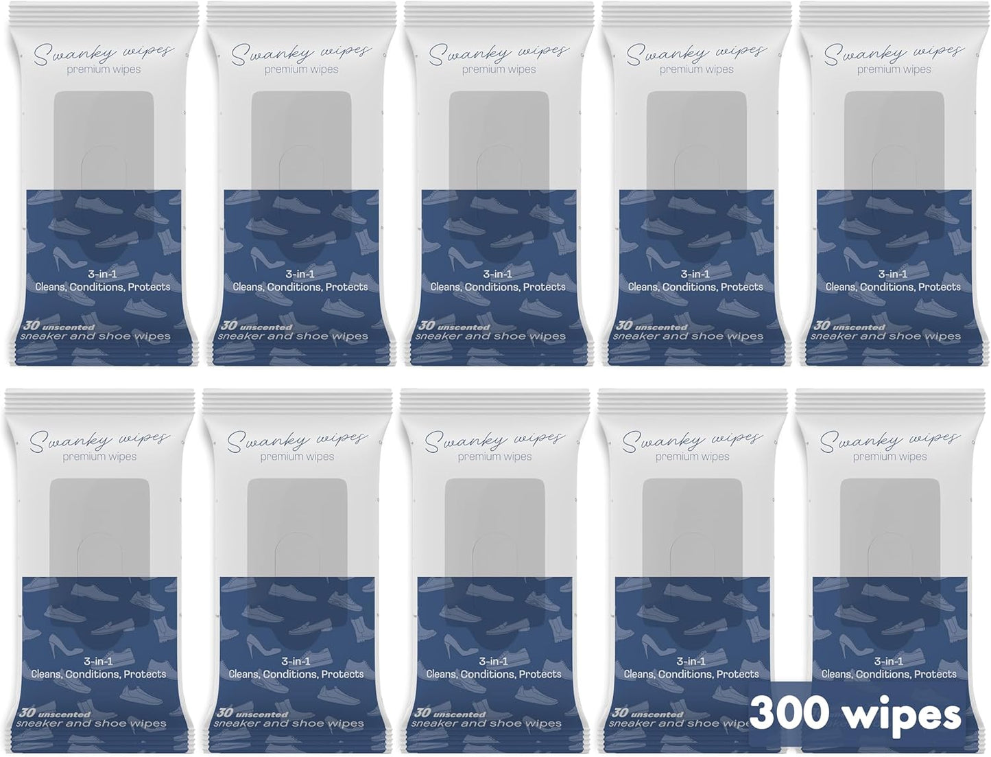 Swanky Shoe Cleaner Wipes - Leather and Sneaker Cleaner, Removes Dirt, Grime and Stains, Quick & Easy Shoe Sole and Boot Cleaning Wipes, Essential Shoe Cleaning Supplies - Soft Wipes, 300 Count