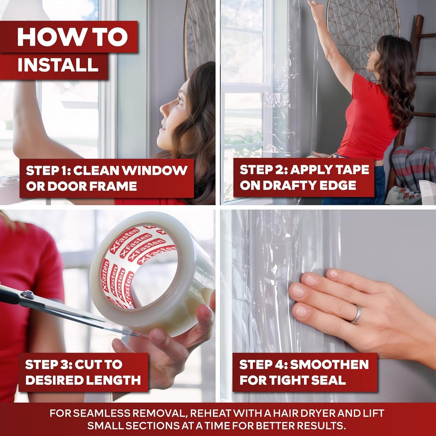 XFasten Window Sealing Tape for Winter 3” x 30 Yards RV Window Stripping for Winter | Heavy-Duty Transparent Weather Sealing Tape for Plastic Window Coverings for Winter, Residue-Free Weather Tape