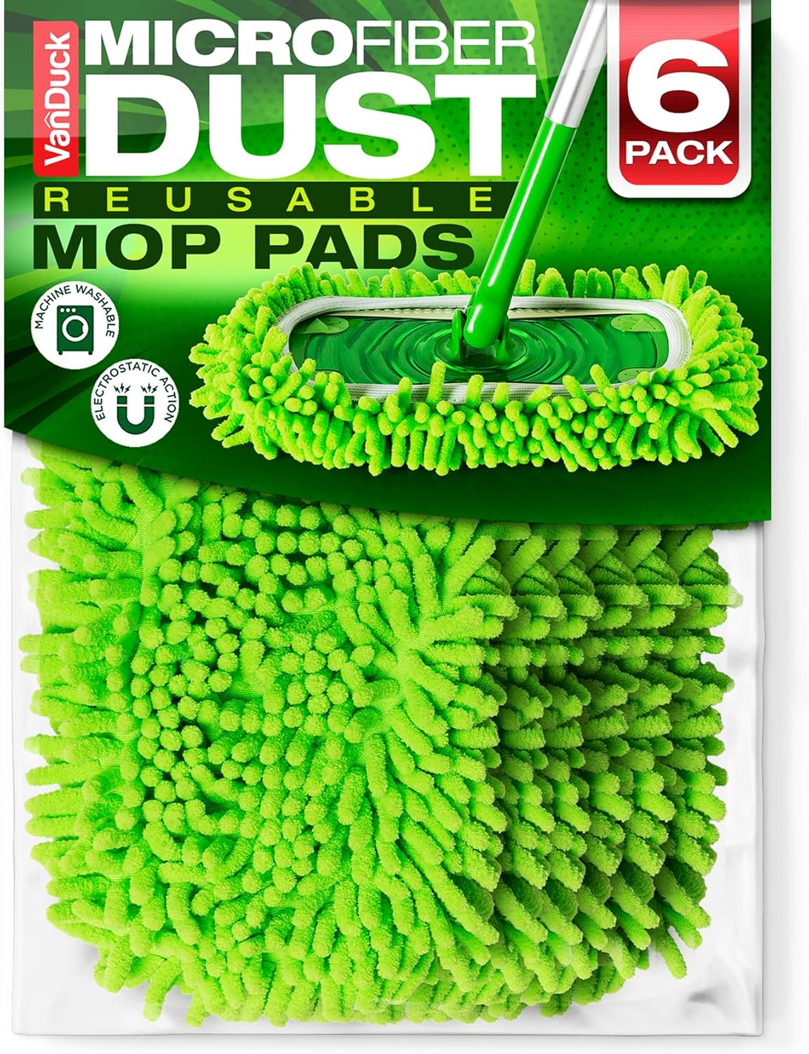 VanDuck Dust Mop Refill Compatible with Swiffer Sweeper (6 Pack) - Microfiber Pet Heavy Duty Dry Cloth Refills - Reusable Mop Pad (Handle is Not Included)