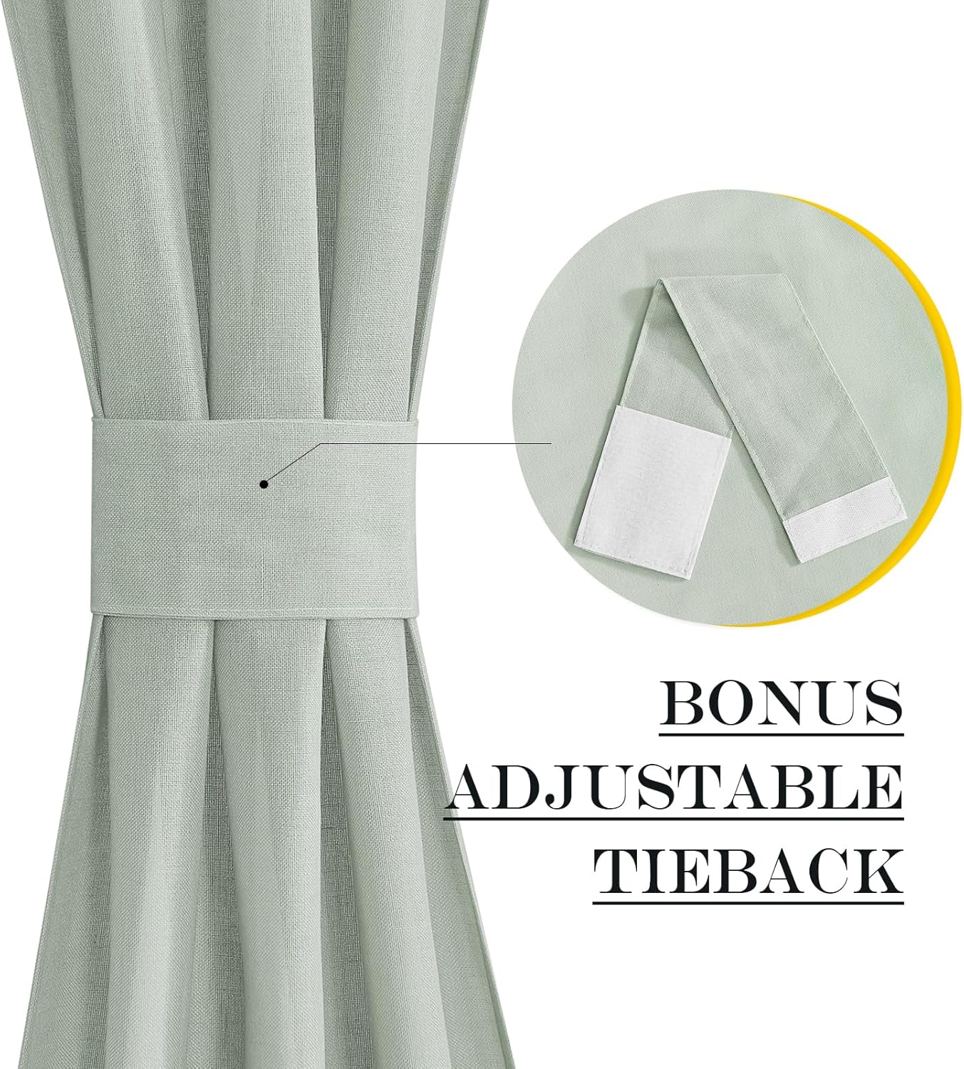 NICETOWN Sage Green Door Curtains for Window, Farmhouse Linen French Door Curtains Privacy Assured Curtain Panels Rod Pocket Window Covering for Glass with Tie-Back, 26" W by 40" L, 1 Panel