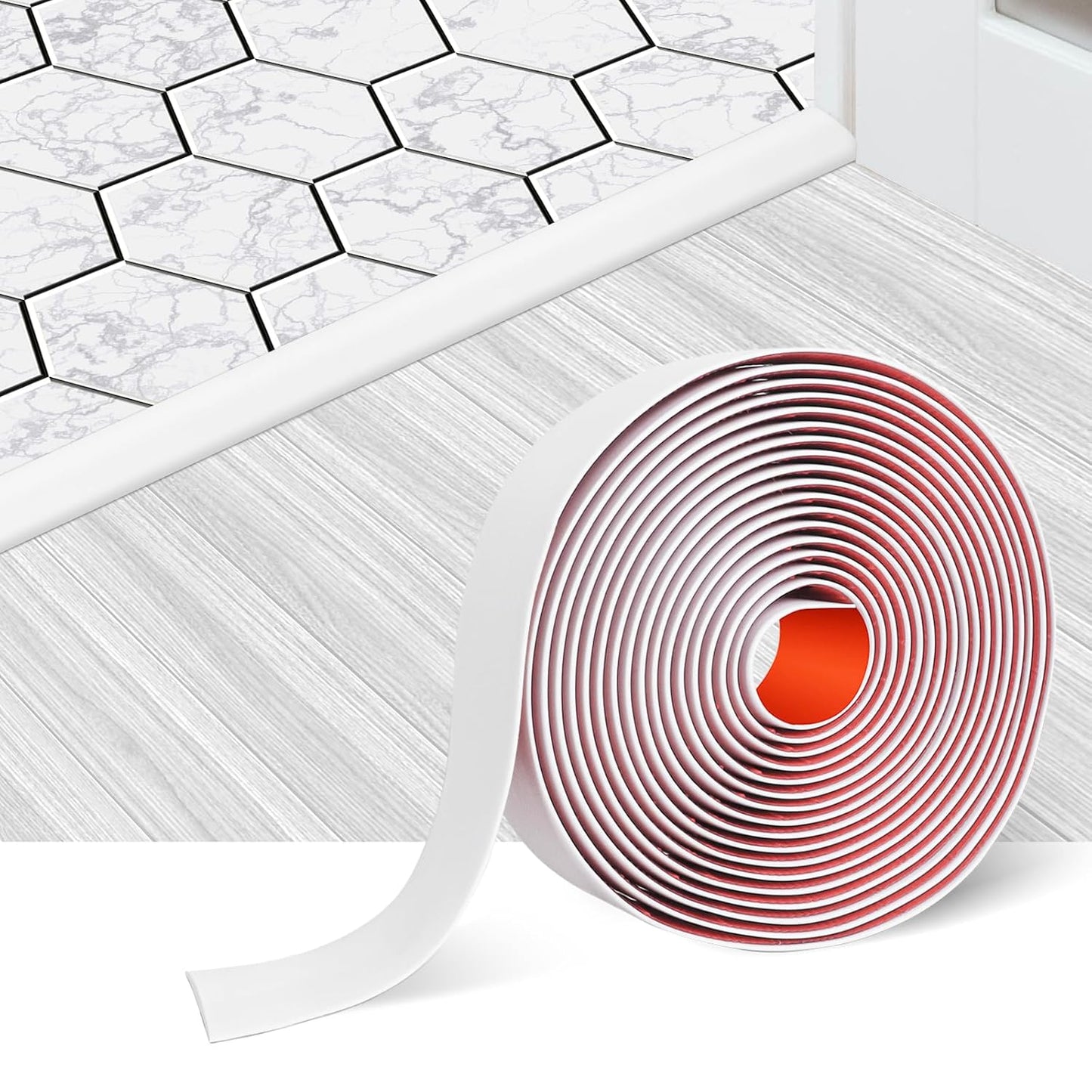 Floor Transition Strip Self Adhesive Floor Cover Strips Laminate 3" Wide Vinyl Flat Divider Transitions (7.5cm, 6.56Ft, White)