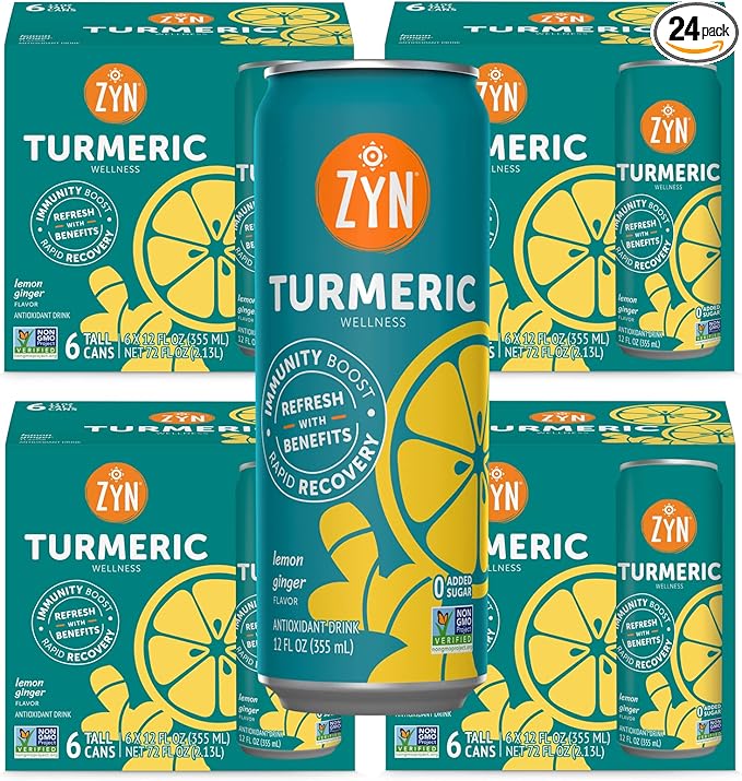 ZYN Turmeric Wellness Drink (24 Pack), Lemon Ginger Flavored Turmeric Curcumin Drink with Black Pepper, No Added Sugar, Low Carb & Low Calorie Drink, Clean Alternative