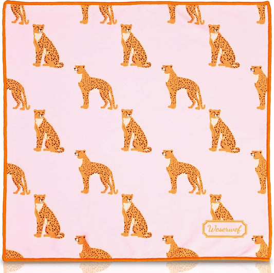 WESERWEF Design Microfiber Glasses Cleaning Cloth – Premium Cleaning Cloth for Eyeglasses, Screens, Tablets, Cameras & Lenses, 12" x 12", Ultra-Soft & Scratch-Free (Leo Pink)