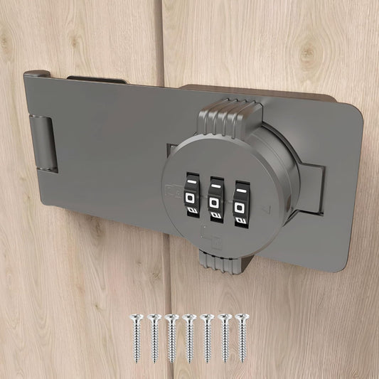 Keyless Combination Lock – 3-Digit Combination Lock for Cabinet Doors – Twist Knob Hasp Latch Lock with Password Code – Zinc Alloy Cabinet Door Latch for Kitchen Drawers, Cabinets, Cupboard (Grey)