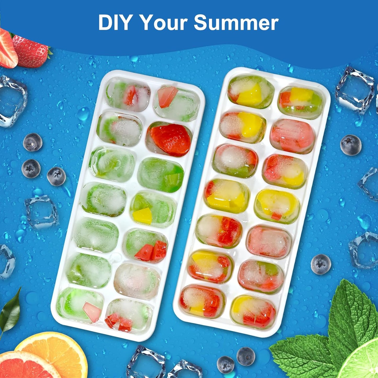 Ice Cube Tray 5 Pack, 60 Cubes (14 per Tray) Silicone Ice Cube Trays with Spill-Resistant Lids, BPA-Free & Easy-Release Ice Trays for Freezer, Stackable Dishwasher Safe for Cocktails,Coffee,and Drinks