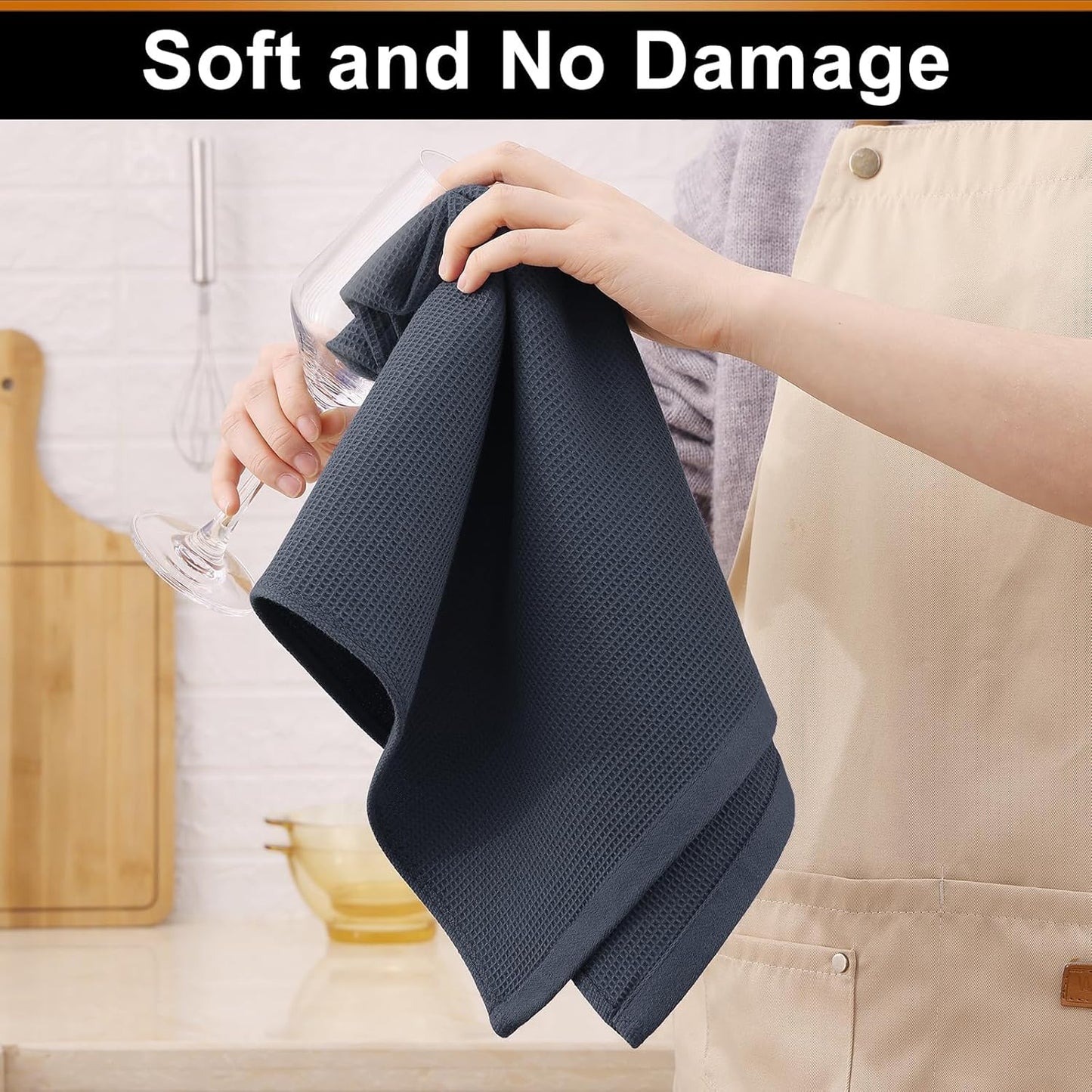 Homaxy 100% Cotton Waffle Weave Kitchen Towels - 6 Pack Soft and Absorbent Dish Towels - 16 x 26 Inches Quick Dry Hand Towels - Dark Grey