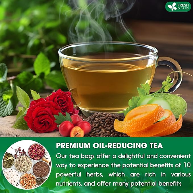 FRESHDRINKUS, 30 Packs of Oil Reducing Tea, Oil Cleansing for Liver, 10 Herbal Ingredients, Traditional Recipe Tea for Liver, 100% Natural, Easy Brewing, Steep Repeatedly (30 Packs)