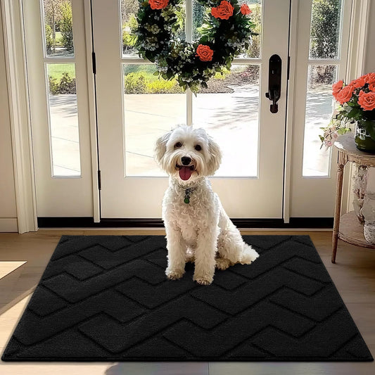 hicorfe Front Door Mat Outside Entrance,32"x40" Absorbent Muddy Dirt Resist Welcome Door Mats Outdoor Indoor,Stain and Fade Resistant,Non Slip Backing Entry Mat Doormat for Entryway(Black)
