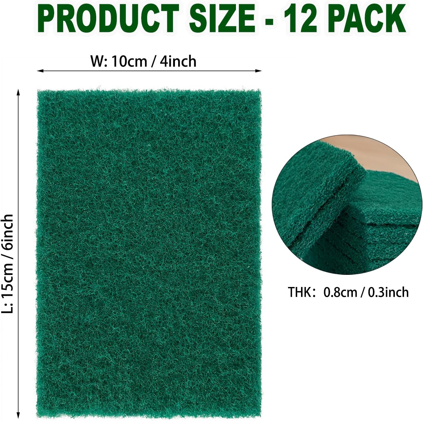 12 Pcs/Pack Green Heavy Duty Scouring Pads Reusable Household ScrubPads for Kitchen and Dish Cleaning Tool