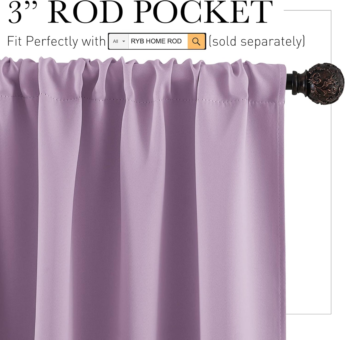 RYB HOME Blackout Curtains for Bedroom Thermal Insulated Window Drapes for Living Room, 2 Panels Set, W 42 x L 54 inch, Lilac