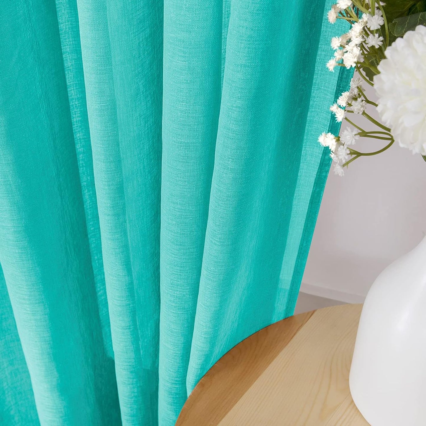 Tollpiz Sheer Curtains Linen Textured Bedroom Curtain Sheers Light Filtering Rod Pocket Voile Curtains for Living Room, 54 x 84 inches Long, Aqua Blue, Set of 2 Panels
