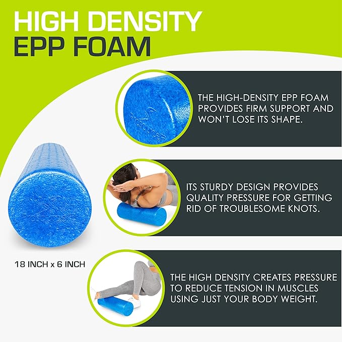 ProsourceFit High Density Foam Rollers 18 to 36 - inches Long, Firm Full Body Athletic Massage Tool for Back Stretching, Yoga, Pilates, Post Workout Muscle Recuperation