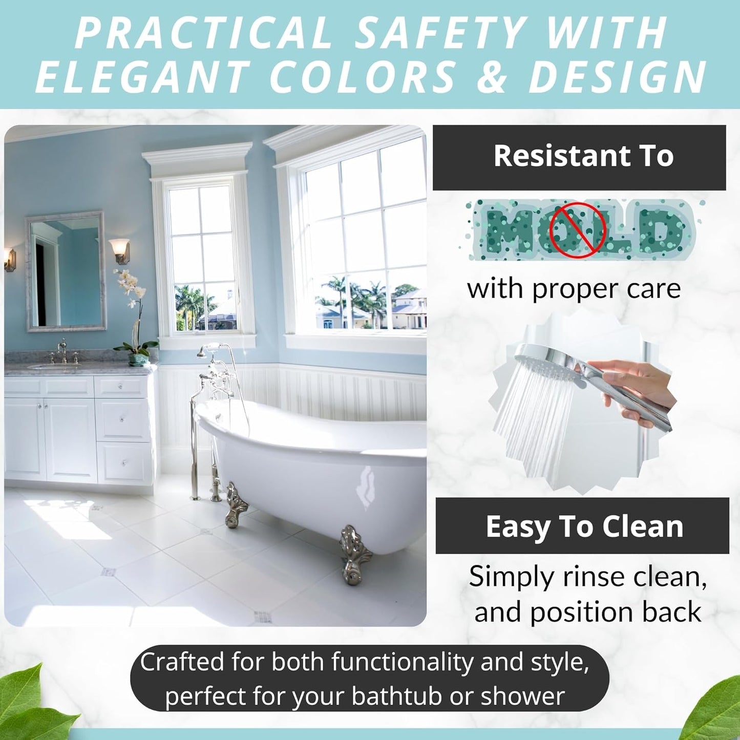 ENKOSI Bath Mat - Large Non Slip Bathtub & Shower Mat - Extra Long 40 x 16 Inch Bathroom Mats for Tub Nonslip Anti Slip Bathmats (40x16 Navy 1-Pack)