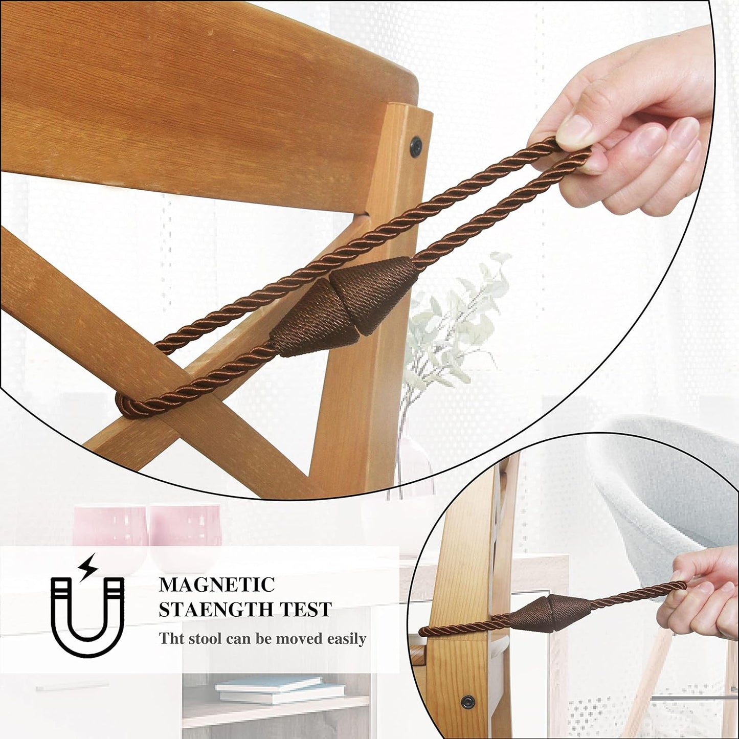 6 Pack Magnetic Curtain Tiebacks Rope Modern Handmade Curtain Tie Backs Decorative Drapes Weave Holdbacks for Window Décor, Coffee