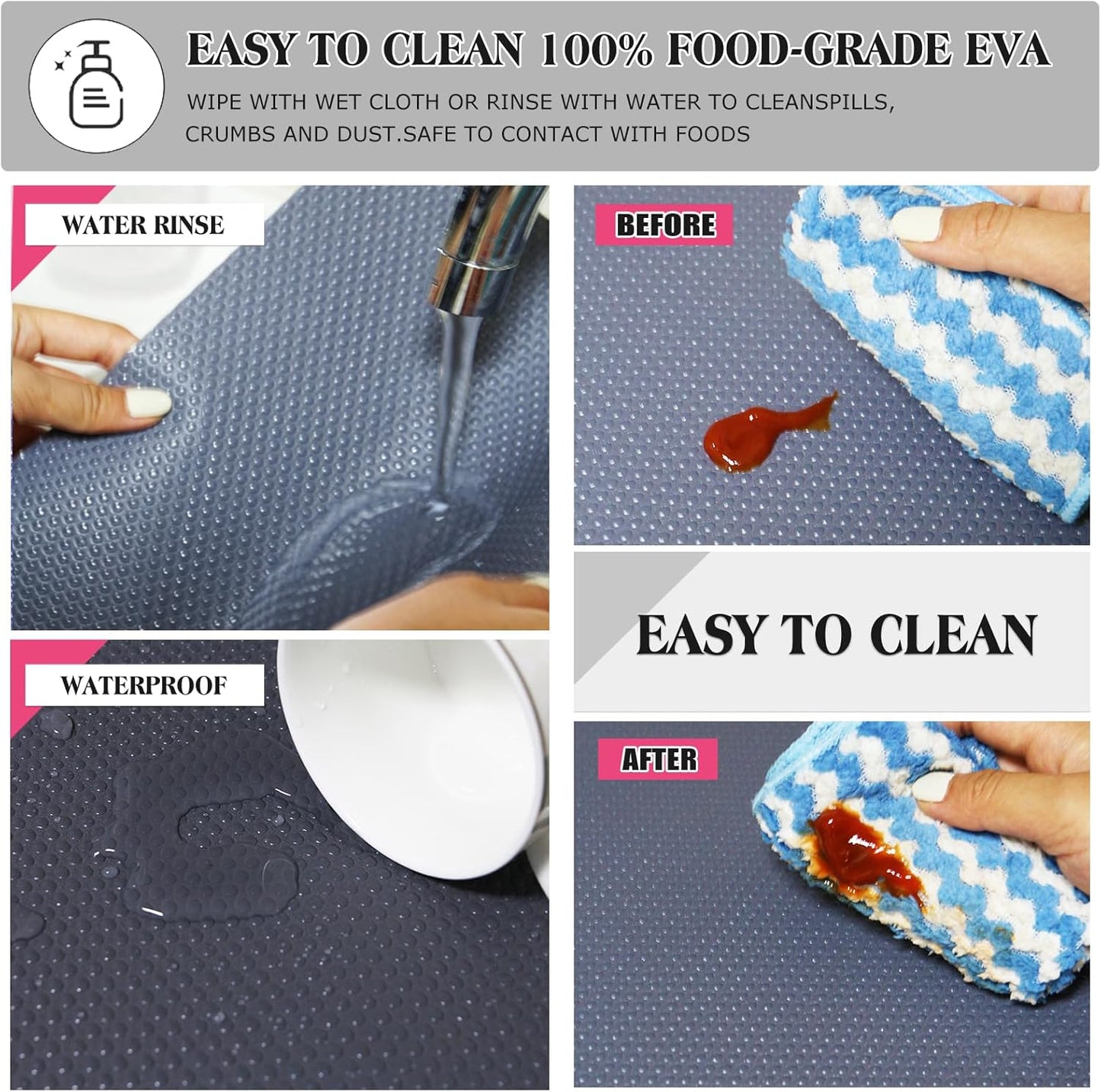 10Pcs Refrigerator Liners, Washable Fridge Liner Shelf Mats Refrigerator Pads for Cupboard Cabinet Drawer Home Kitchen Accessories Organization (Grey)