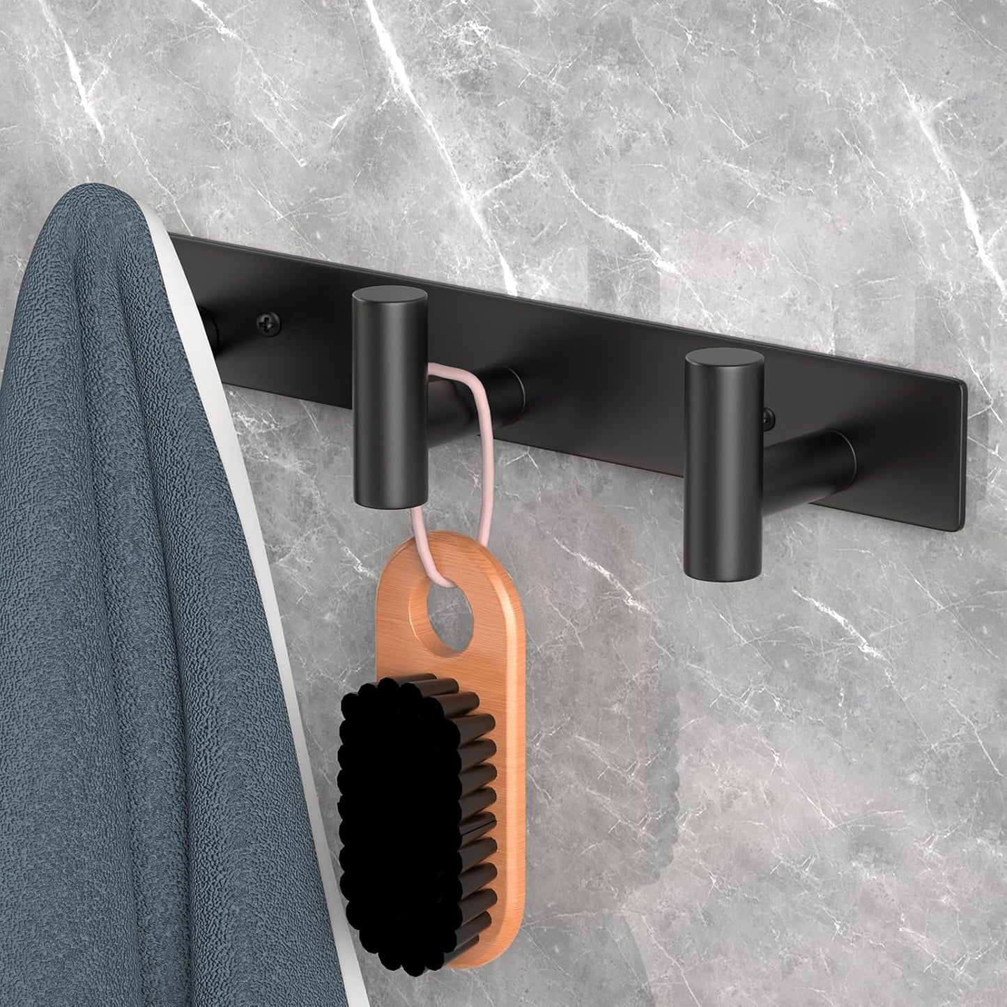 PMMASTO Coat Rack Wall Mounted, 3 "T Shaped Wall Hooks for Hanging, Heavy Duty Stainless Steel Coat Hook Rail for Hat Towel Robes in Bathroom Kitchen Mudroom Entryway (Black, 1PC)