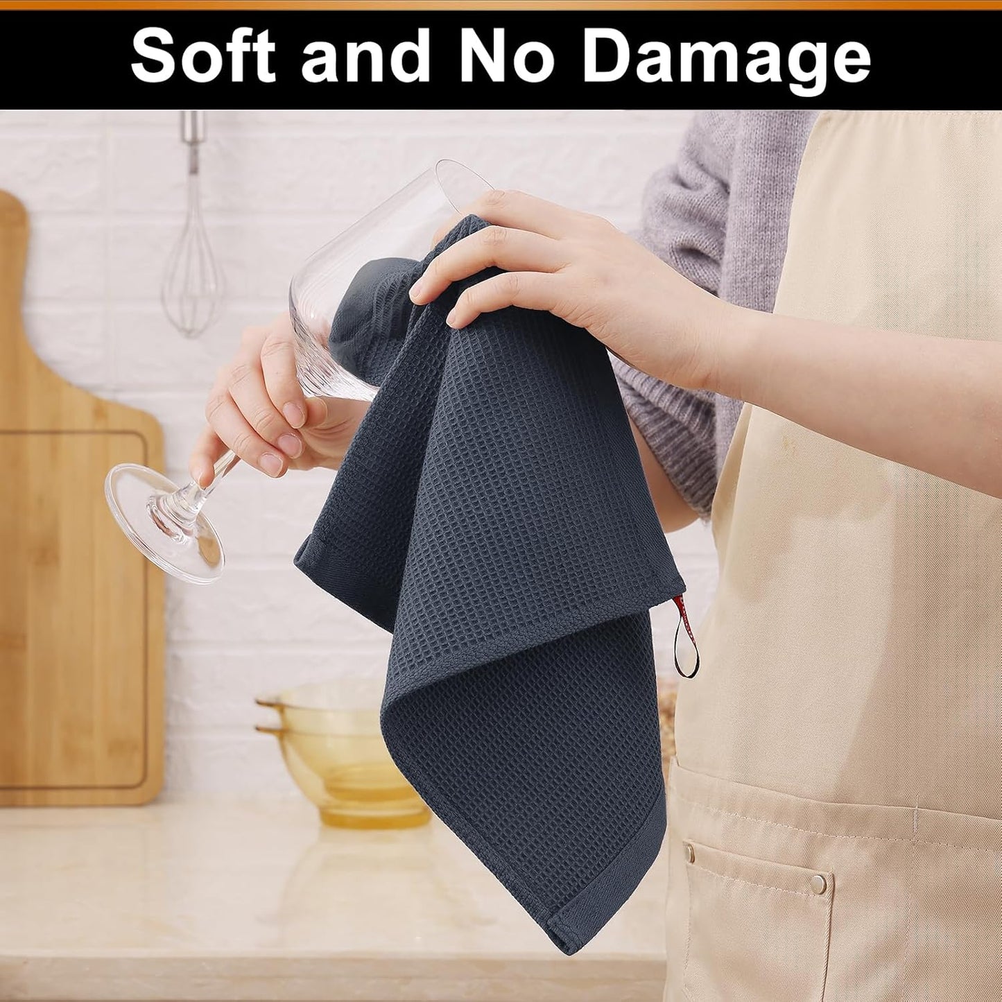 Homaxy 100% Cotton Kitchen Towels and Dishcloths Set - 8 Pack Waffle Weave Soft and Absorbent Dish Towels - 26 X 16 Inch and 12 X 12 Inch - Dark Grey