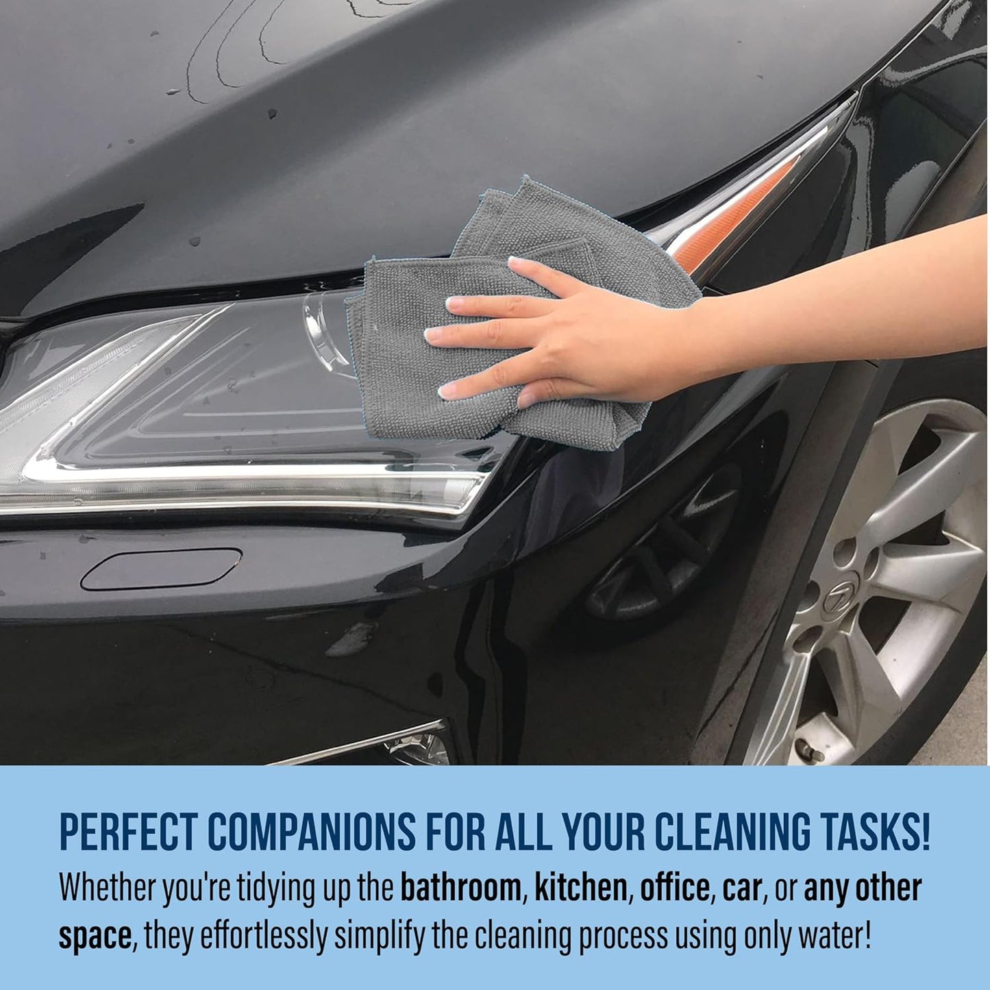 GREEN LIFESTYLE Chamois Cloth Microfiber Cleaning Cloth 12 Pack, Borderless Towels Cleaning, Car Microfiber Towel, Drying Car Wash Towels (11.5" x 11.5", Grey)