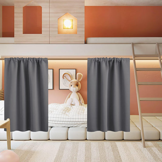 RYB HOME Short Curtains for Living Room Blackout Portable Blinds Shades for Bedroom Bathroom Basement Garage RV Camper Windows, 34 inches Width x 36 inches Length, Grey, 2 Pcs