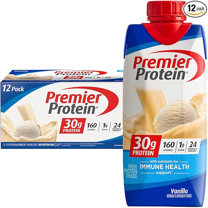Premier Protein Protein Shake, Vanilla, 30g Protein, No Added Sugar, 11 fl oz Pack of 12 (Packaging May Vary)