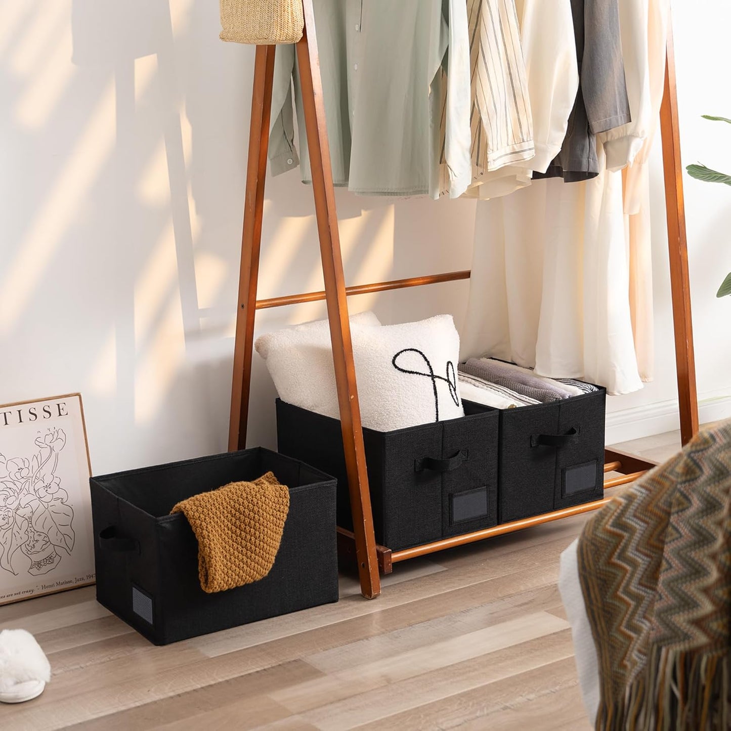 GRANNY SAYS Storage Baskets for Shelves, Fabric Storage Bins for Clothes, Closet Organization Bins, Collapsible Storage Bins with Handles, Decorative Storage Box, Black, Extra Large, 3-Pack