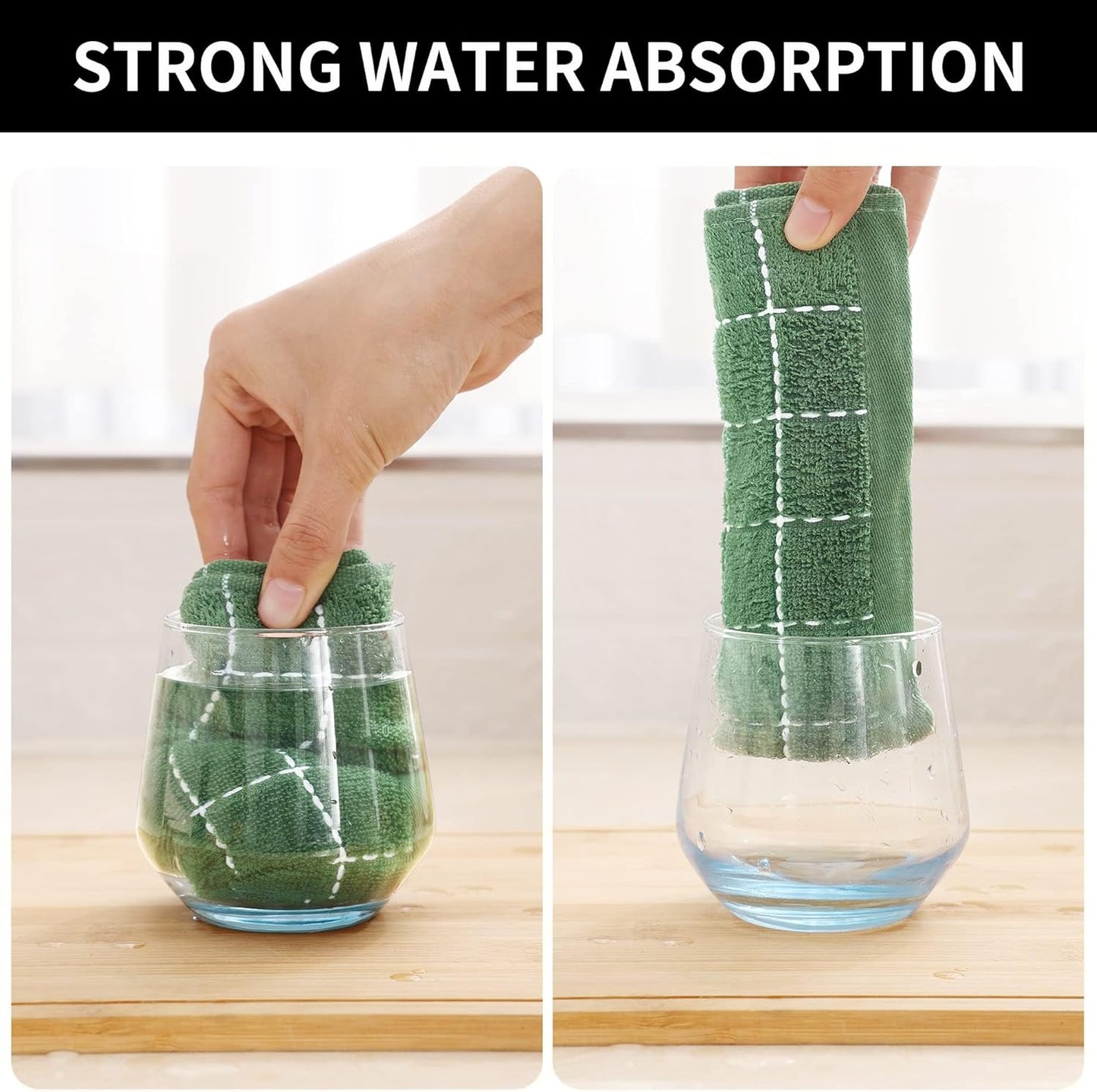 Homaxy 100% Cotton Terry Kitchen Towels(Grass Green, 13 x 28 inches), Checkered Designed, Soft and Super Absorbent Dish Towels, 6 Pack