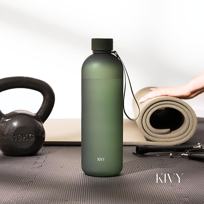 KIVY Large Water Bottle 50oz [Lightweight & Shatterproof] Fits Backpack & Cupholder for Travel, Sports, School - Black water bottle no straw - 1.5 Liter water bottles - 50oz Water bottle
