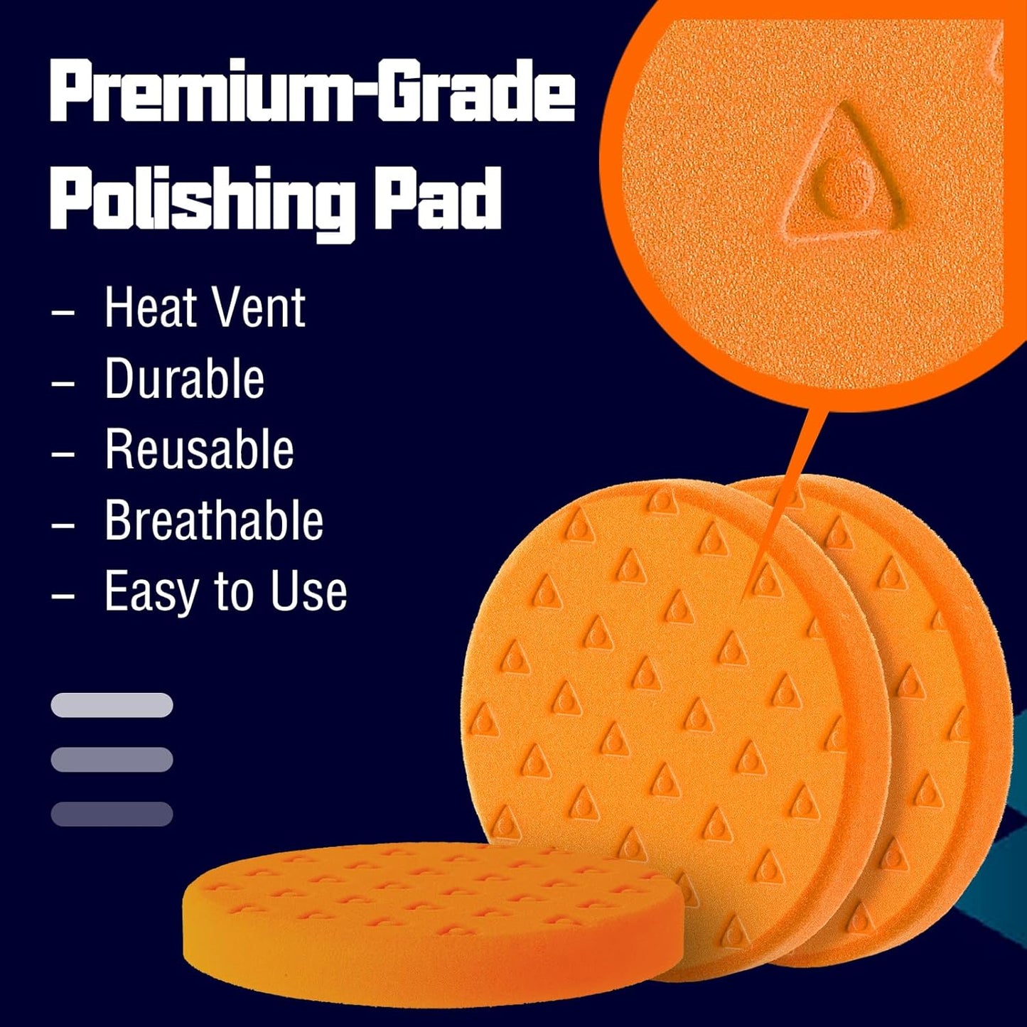 6 Inch Buffing Pads - 3Pcs Orange Buffing Pads - 6.5 Inch Face for 6 Inch 150mm Backing Plate - High-Density Buffing Sponge Pads for Car Buffer Polisher Compounding, Polishing & Waxing