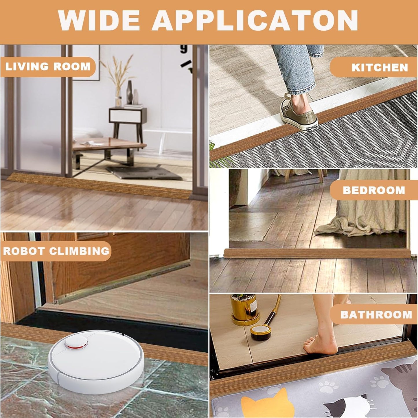 Vinyl Door Threshold Flooring Transition Strip Self Adhesive Carpet Edging Strip for Laminate Doorway Edge Threshold from 1/5" to 2/5" (Light Brown Wood Grain, 6.6 Ft)