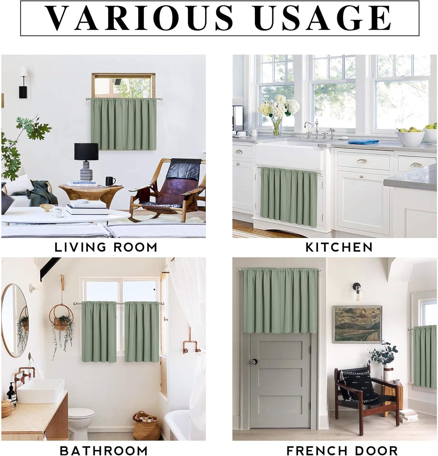 RYB HOME 24 inch Curtains for Kitchen Room Darkening Privacy Mini Curtain for RV Camper Bathroom Small Window, Width 29 x Length 24 inch, 2 Panels Set, Grayish Green