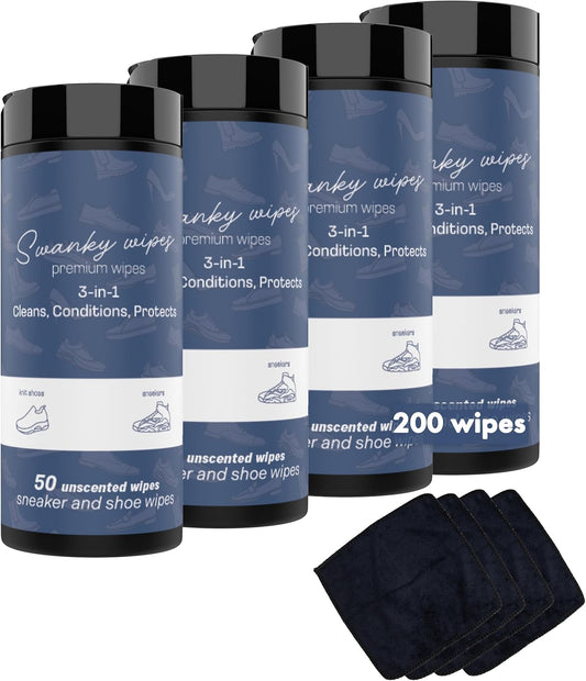 Swanky Shoe Cleaner Wipes - Leather and Sneaker Cleaner, Removes Dirt, Grime and Stains, Quick & Easy Shoe Sole and Boot Cleaning Wipes, Essential Shoe Cleaning Supplies - Canister, 200 Count