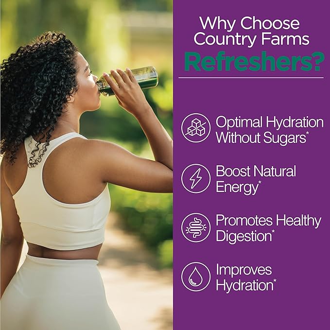 COUNTRY FARMS Refreshers, Super Greens and Electrolytes, Essential Minerals and Superfoods, Hydration Support, Promotes Natural Energy, with Fiber, Passion Fruit, 30 Servings