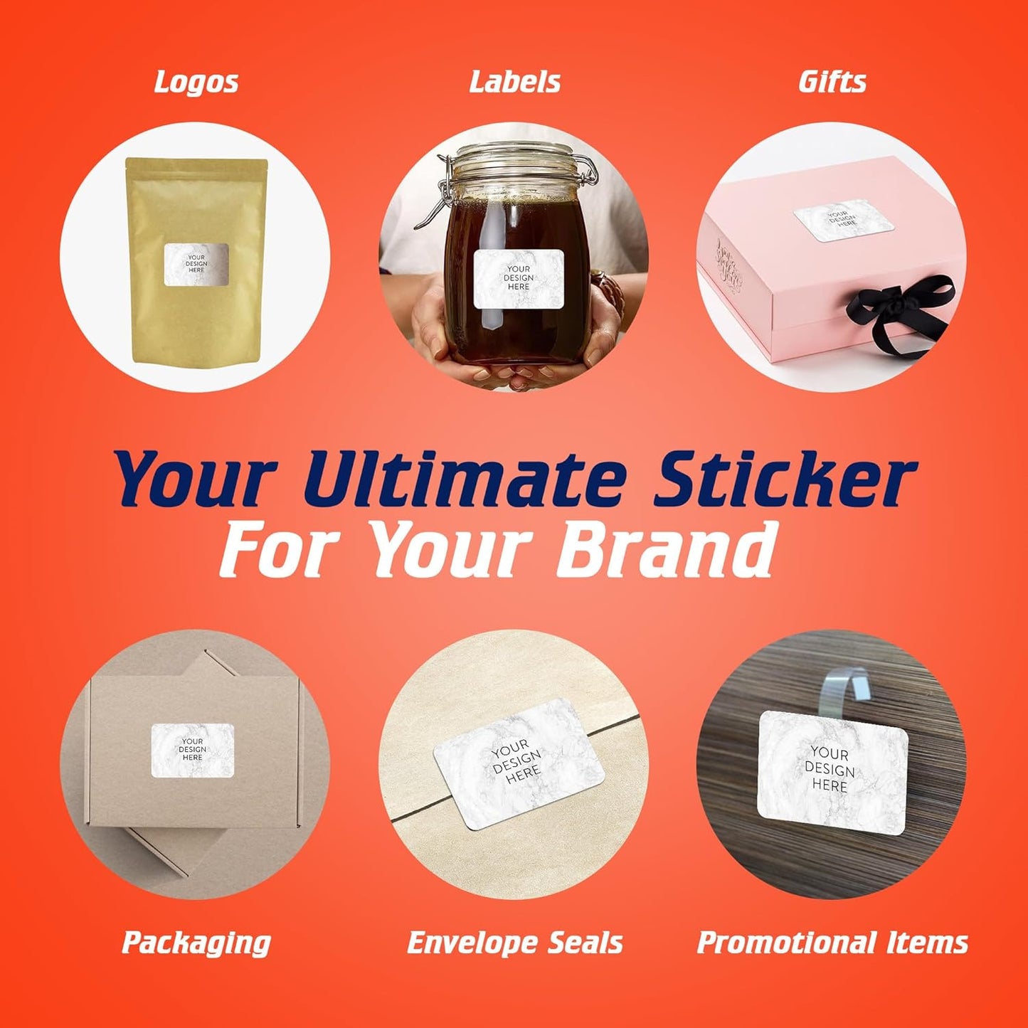 100 Custom Vinyl Stickers - Upload Your own Image, Text, Design, Logo - Personalized Logo Labels for Handmade, Packaging, Bottle, Jars, Candle, Brand Stickers (Silver Marble, 3x2)