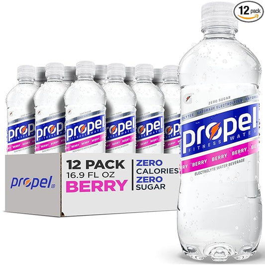Propel Electrolyte Enhanced Water Sports Drink, Berry Flavored Water, Zero Calorie & Zero Sugar Hydration with Electrolytes and Vitamins C & E, 16.9 fl oz Water Bottles (12 Pack)