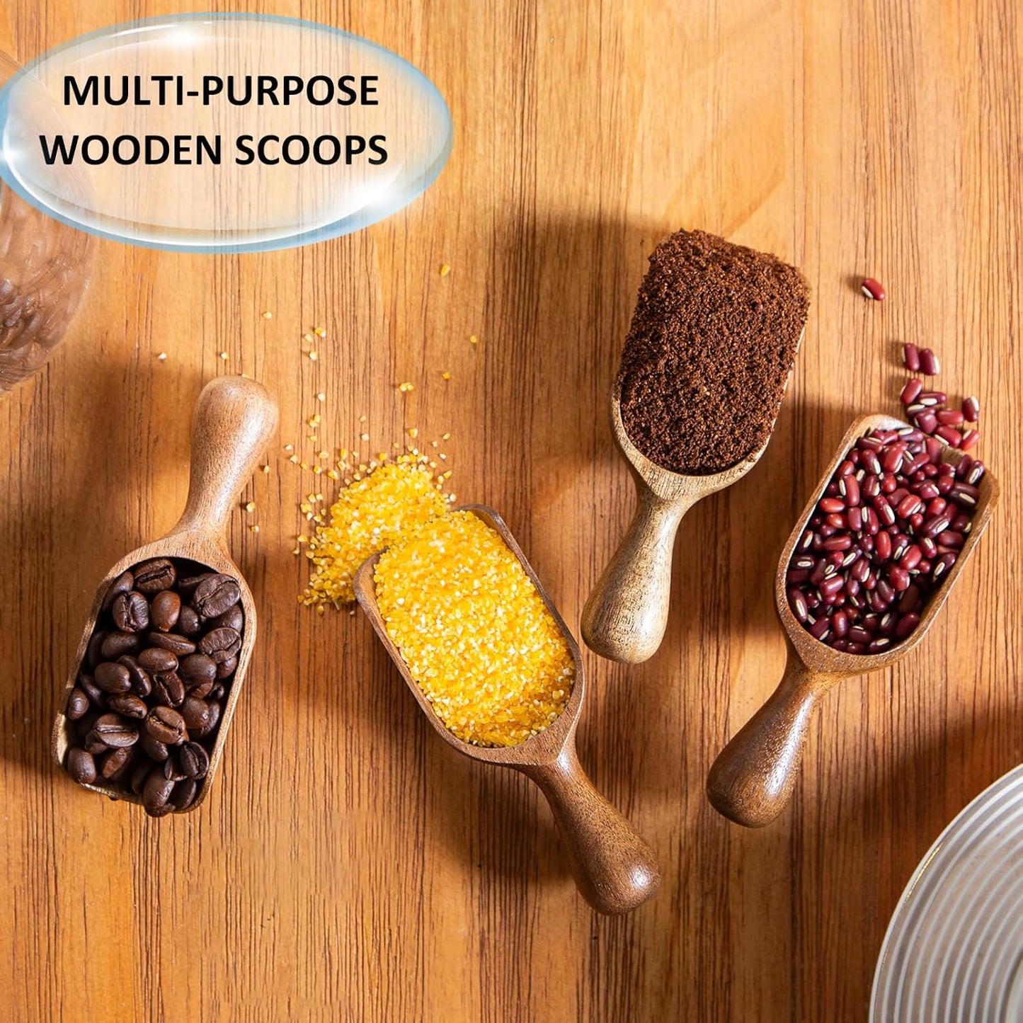 Wooden Scoops for Canisters 6PCS Acacia Wooden Scoop for Jars Mini Measuring Spoons for Ground Coffee Scoops Wood Scoop for Seasoning Bath Salt Laundry Detergent Shovel Measuring-Multipurpose